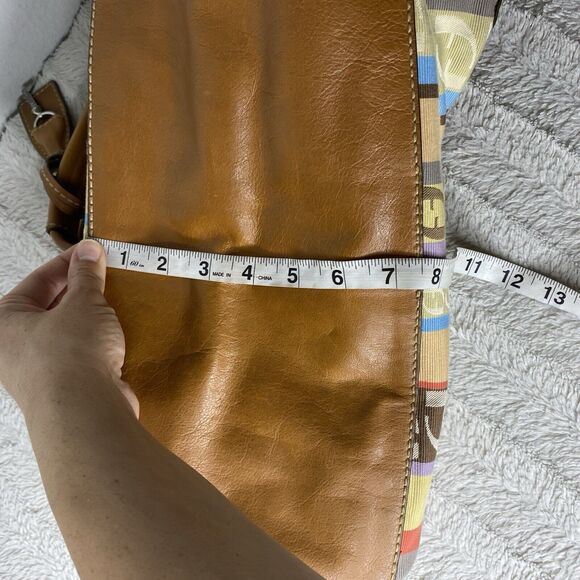 Fossil Logo Leather And Fabric Shoulder Tote Bag Purse Key‎ Multicolor Y2K - Picture 14 of 14